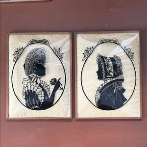 Vintage Silhouette Wall Art Set - Black and Cream Bubble Glass